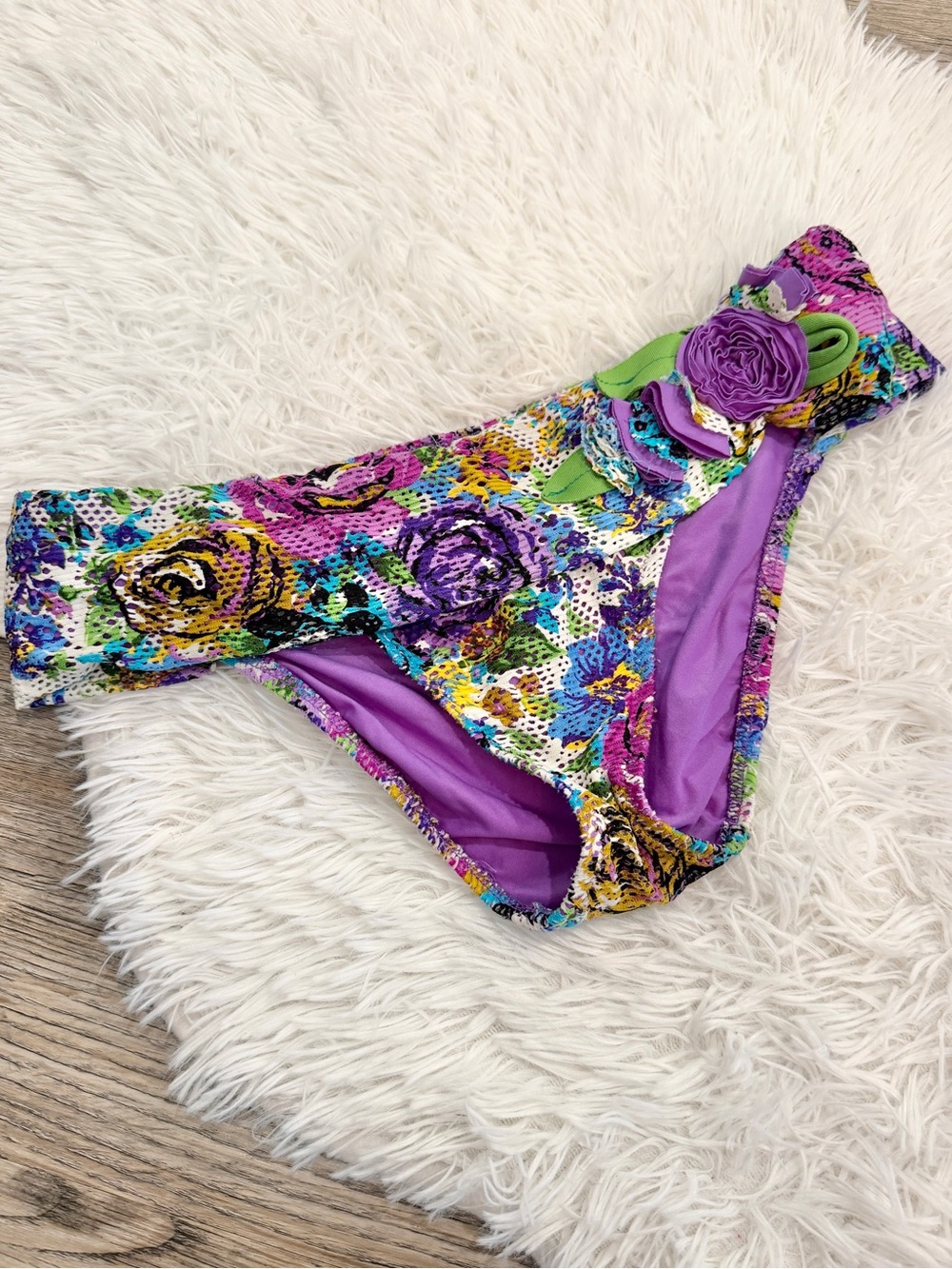 Vintage Betsy Johnson 2000s Bikini Bottom Floral Mesh Large